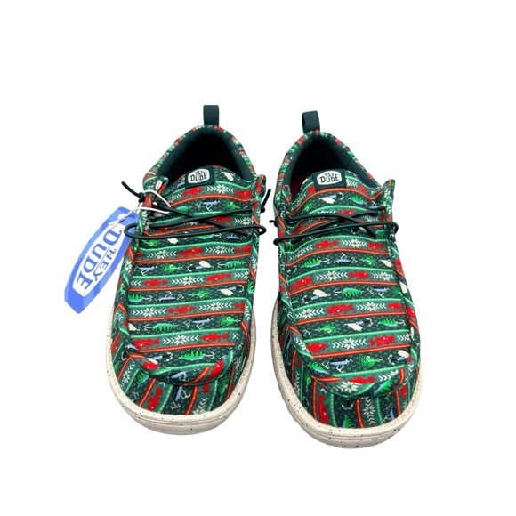 Hey Dude Other - Hey Dude Wally Fishmas Sweater Pine Green Mens 10 Holiday Outdoor Shoes NIB